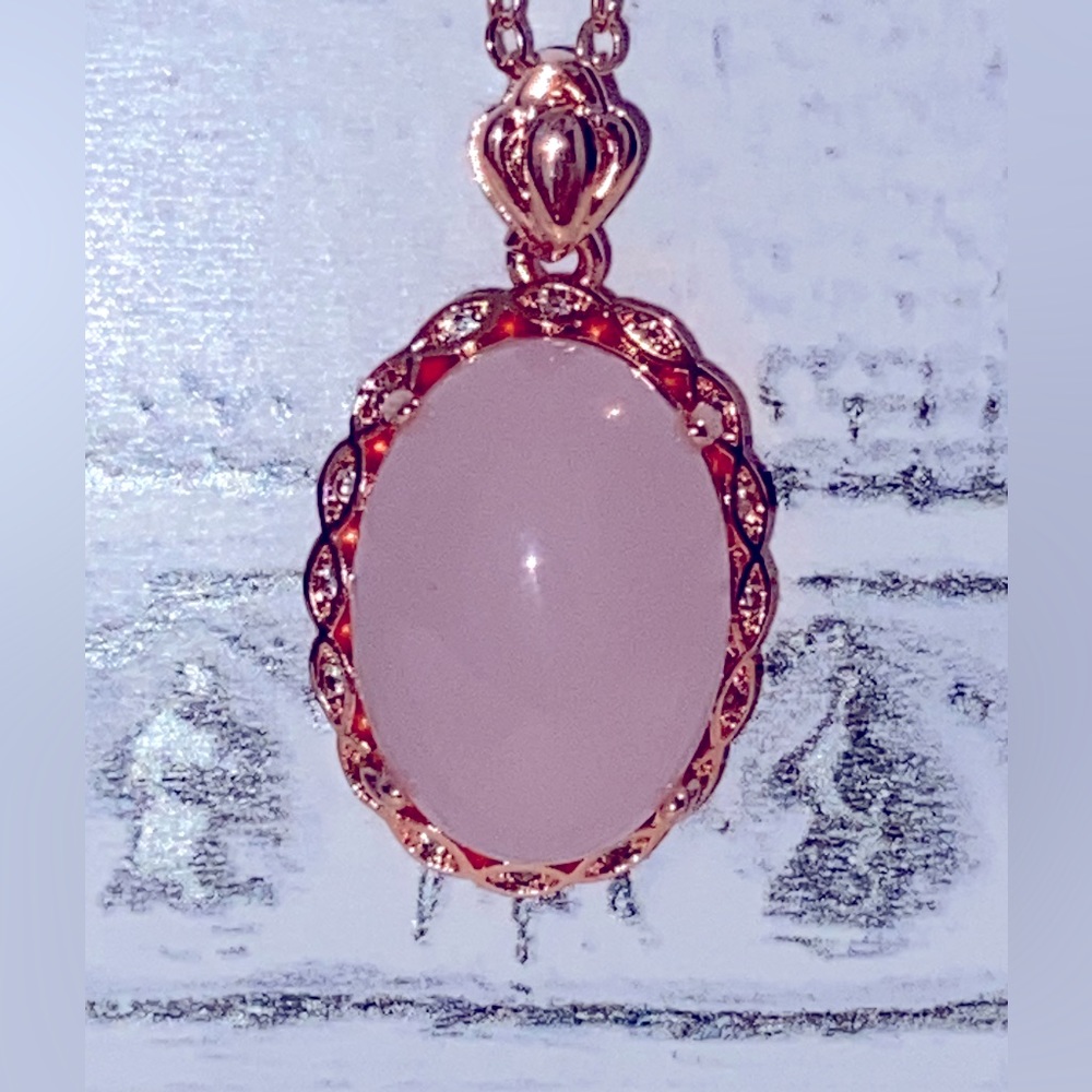 Unmarked Rose Gold Necklace/Ring Set in Glamour Pink Gold Fill-Artificial Quartz - Picture 6 of 16
